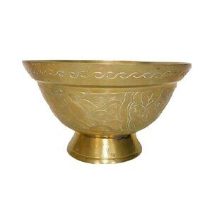 Vintage bronze or brass Asian decorative 10" bowl, 5.5" tall